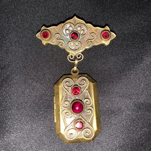 Antique Vintage HOBE Brooch Locket Pin Pendant Photo Holder - Picture 3 of 11